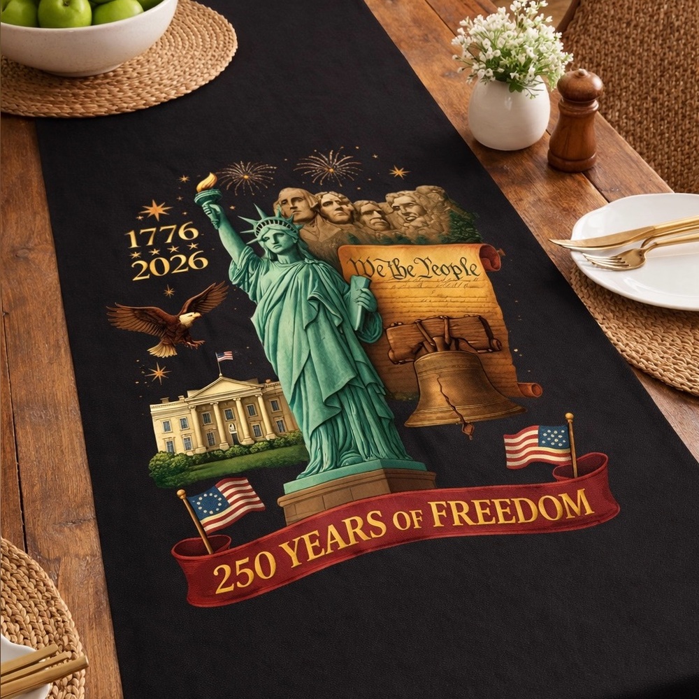Custom 250th Anniversary of USA Patriotic Black Table Runner - Picture 2 of 2